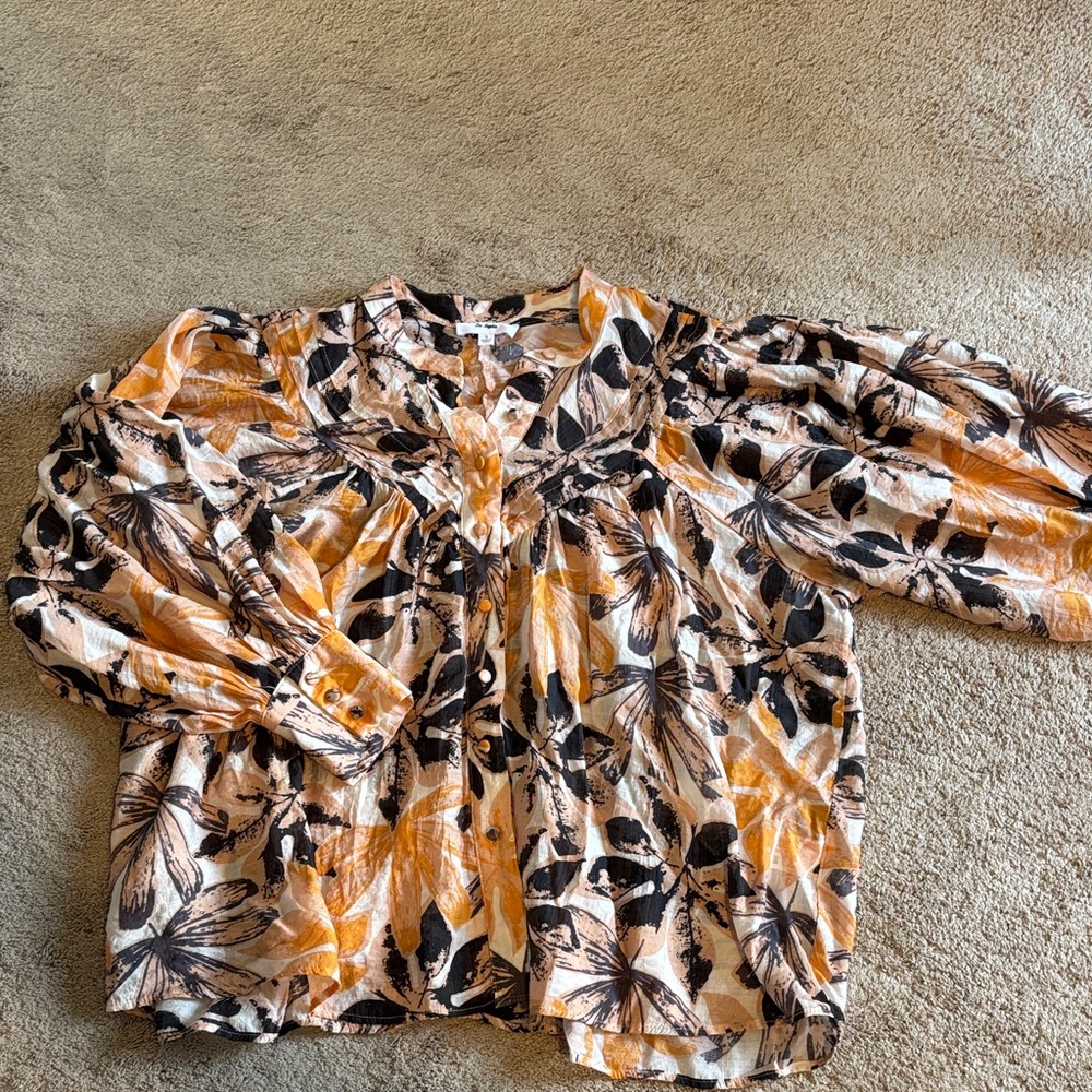 Eesome Orange and Black Floral Blouse